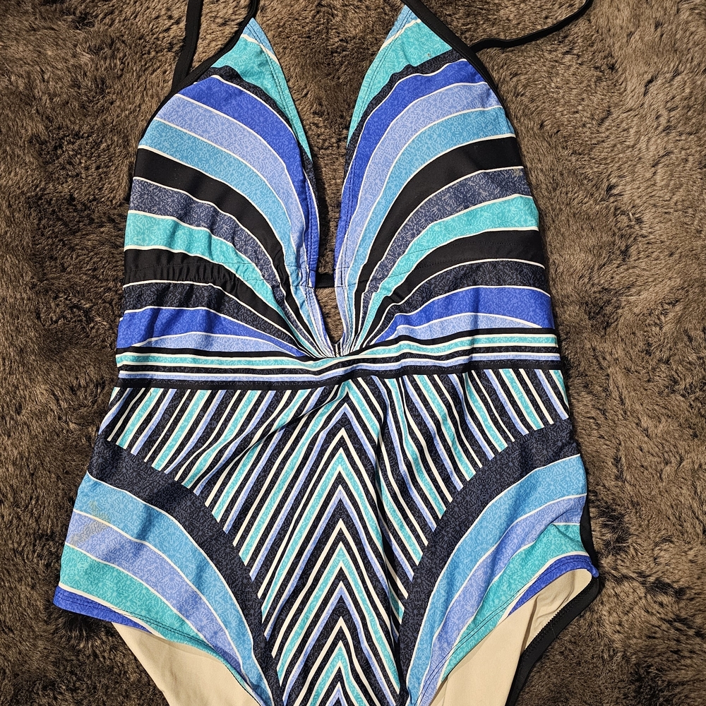 Coastal Blue Black and Turquoise One-Piece Swimsuit